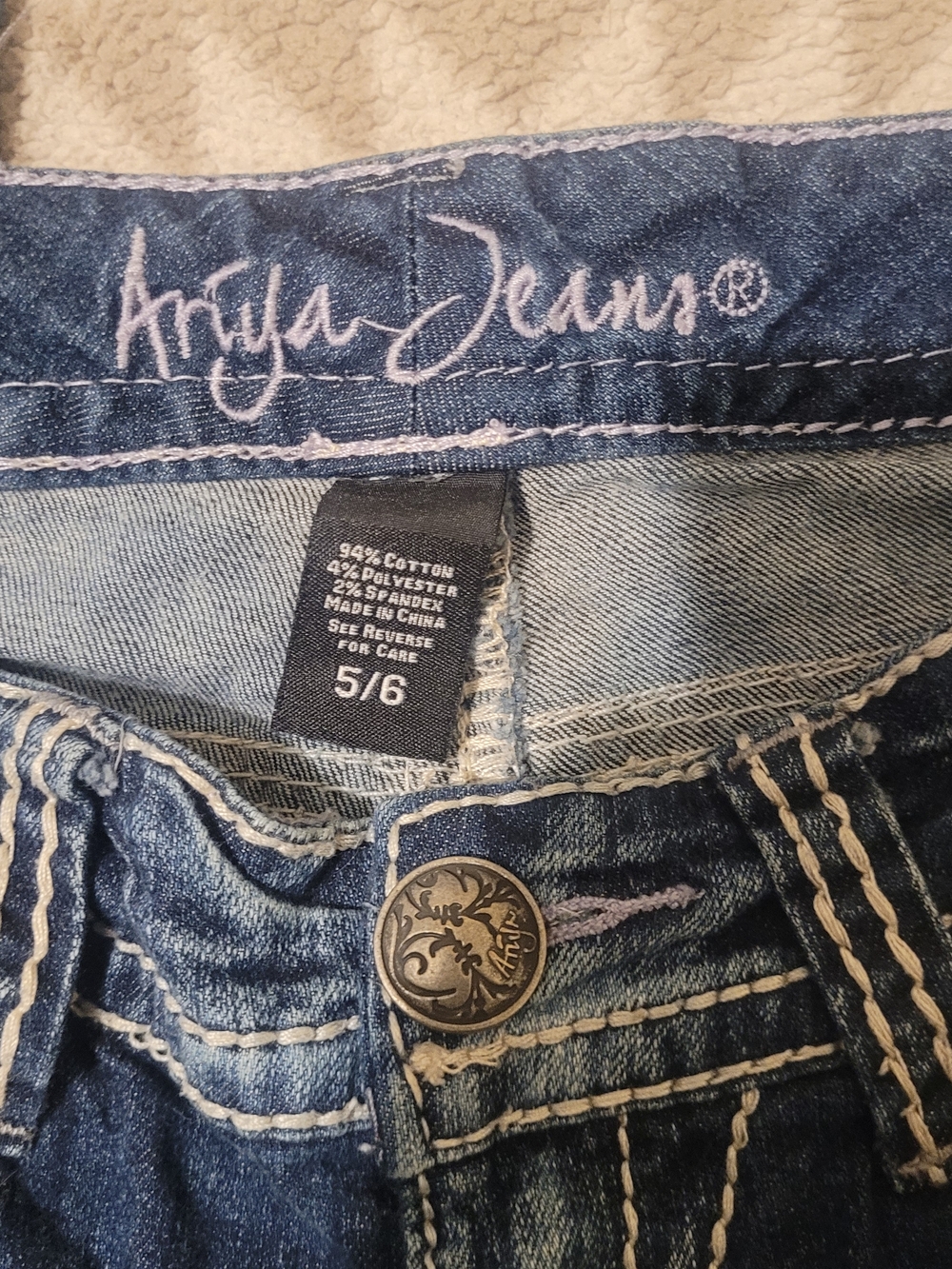 Ariya Dark Blue Bootcut Jeans with White Contrast Stitching - Picture 2 of 9